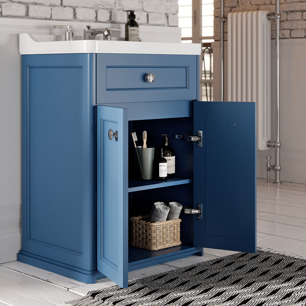 Saneux Prussian Blue Floor Standing Vanity Unit and Sink (600mm) - Letta London - Floor Standing Vanity Units