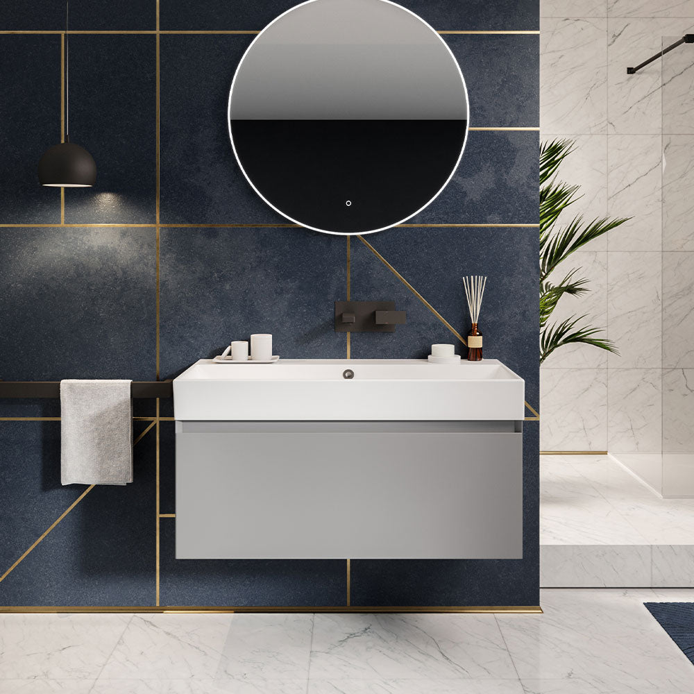 Saneux Stone Grey Wall-Mounted Vanity Unit and Sink (1000mm) - Letta London - Wall Hung Vanity Units