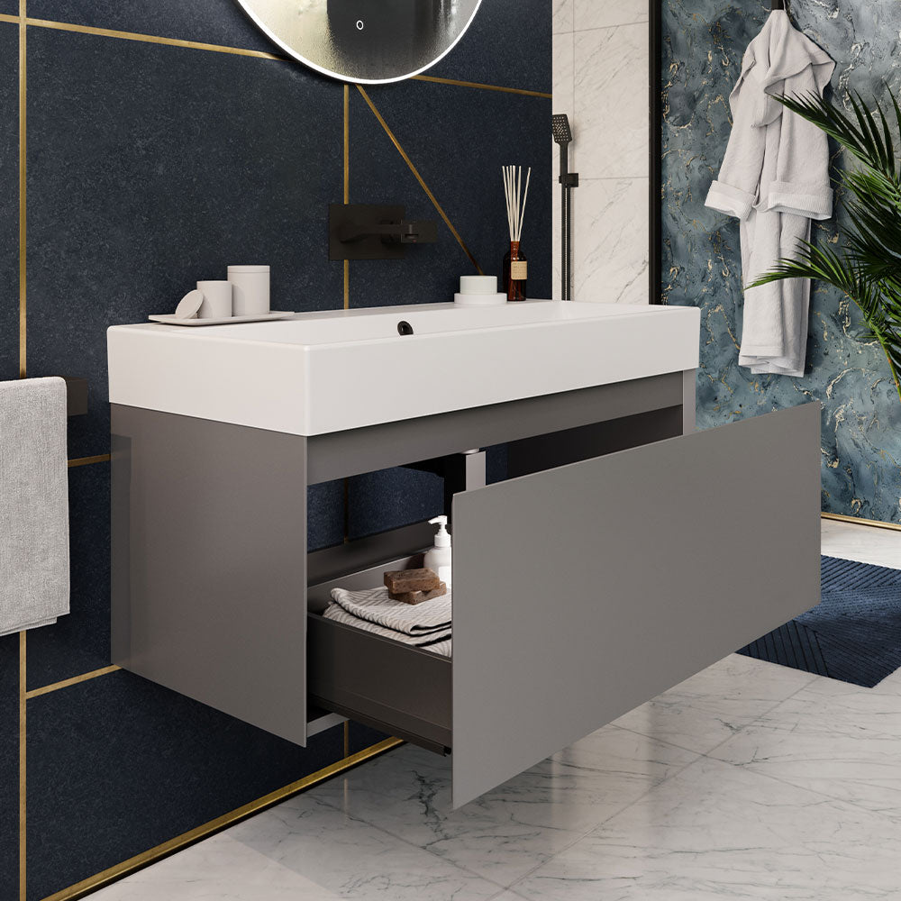 Saneux Stone Grey Wall Mounted Vanity Unit and Sink 1000mm