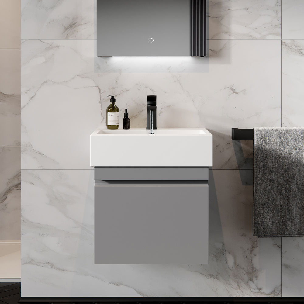 Saneux Stone Grey Wall-Mounted Vanity Unit and Sink (600mm) - Letta London - Cloakroom Vanity Units