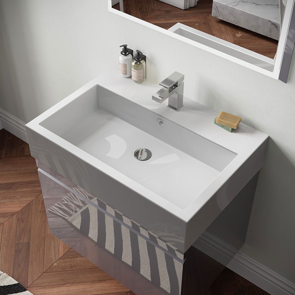 Saneux Stone Grey Wall-Mounted Vanity Unit and Sink (600mm) - Letta London - Cloakroom Vanity Units
