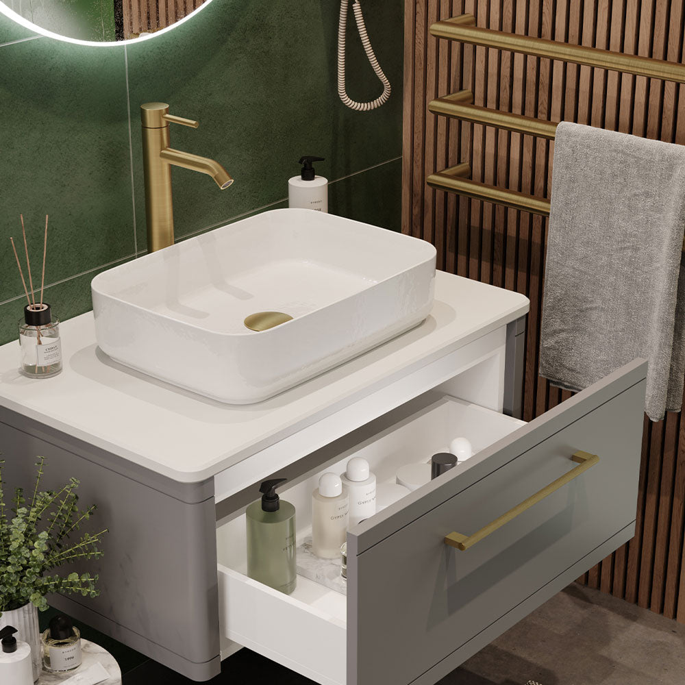 Saneux Stone Grey Wall-Mounted Vanity Unit and Sink (800mm) - Letta London - Wall Hung Vanity Units