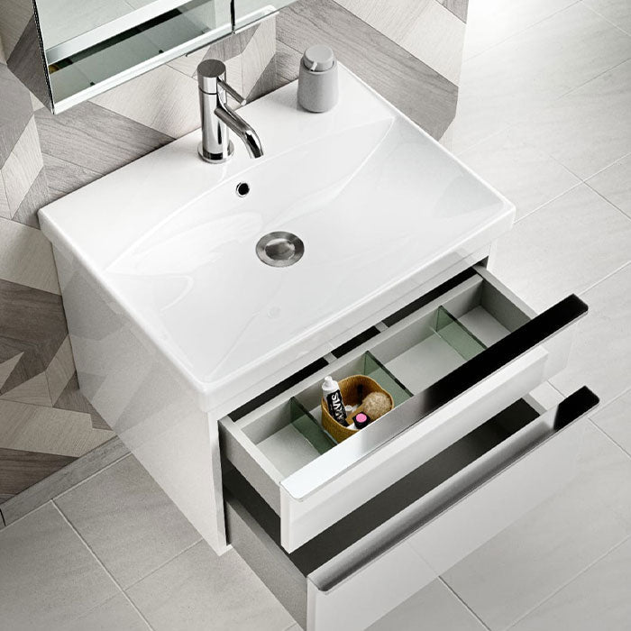 Saneux White Gloss Wall-Mounted Vanity Unit and Sink (500mm) - Letta London - Wall Hung Vanity Units