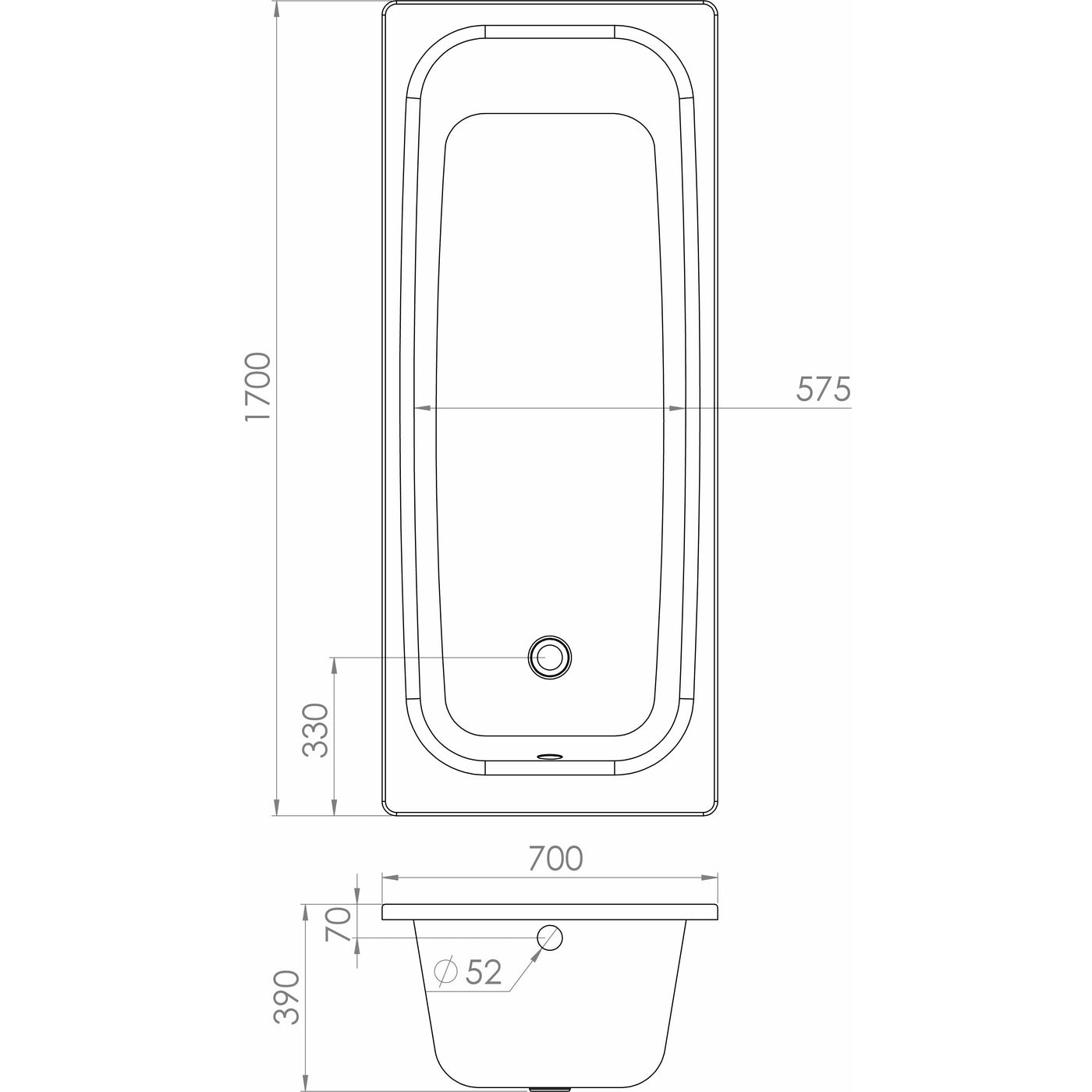 Single Ended Steel Bath 1700 x 700mm Bath - Saneux | Sansteel - Letta London - Steel Bath