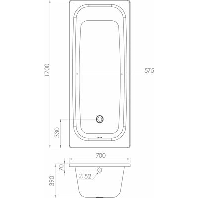 Single Ended Steel Bath 1700 x 700mm Bath - Saneux | Sansteel - Letta London - Steel Bath