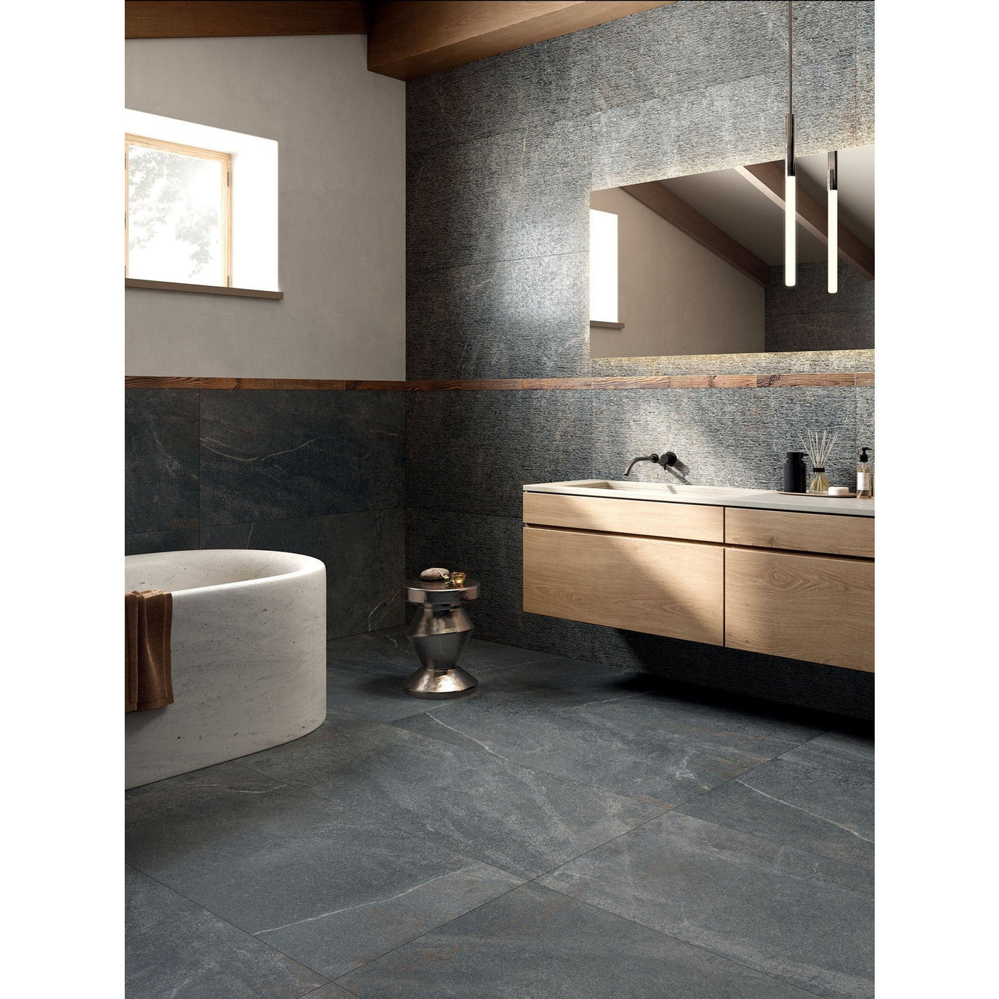 Smoke Grey - a dark stone effect tile creating a dramatic statement - Letta London - 