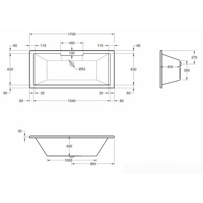 Square Double-Ended Straight Bath - Legend - Letta London - 