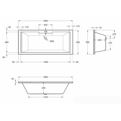 Square Double-Ended Straight Bath - Legend - Letta London - 