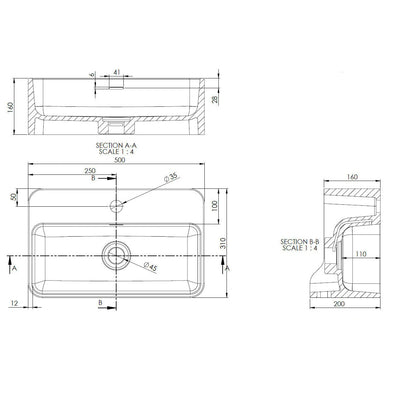 Semi-Recessed - 500mm Stone Cloakroom Basin | Cabanes - Letta London - Countertop Basins