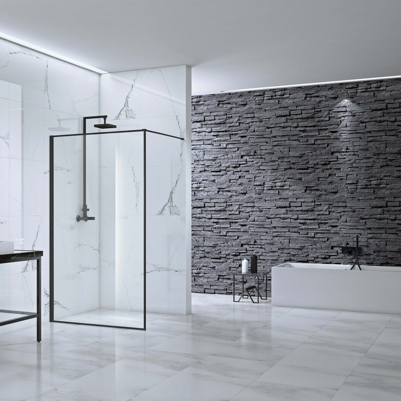 Velar 800mm Black Walk-in Shower Panel - Designer Screen