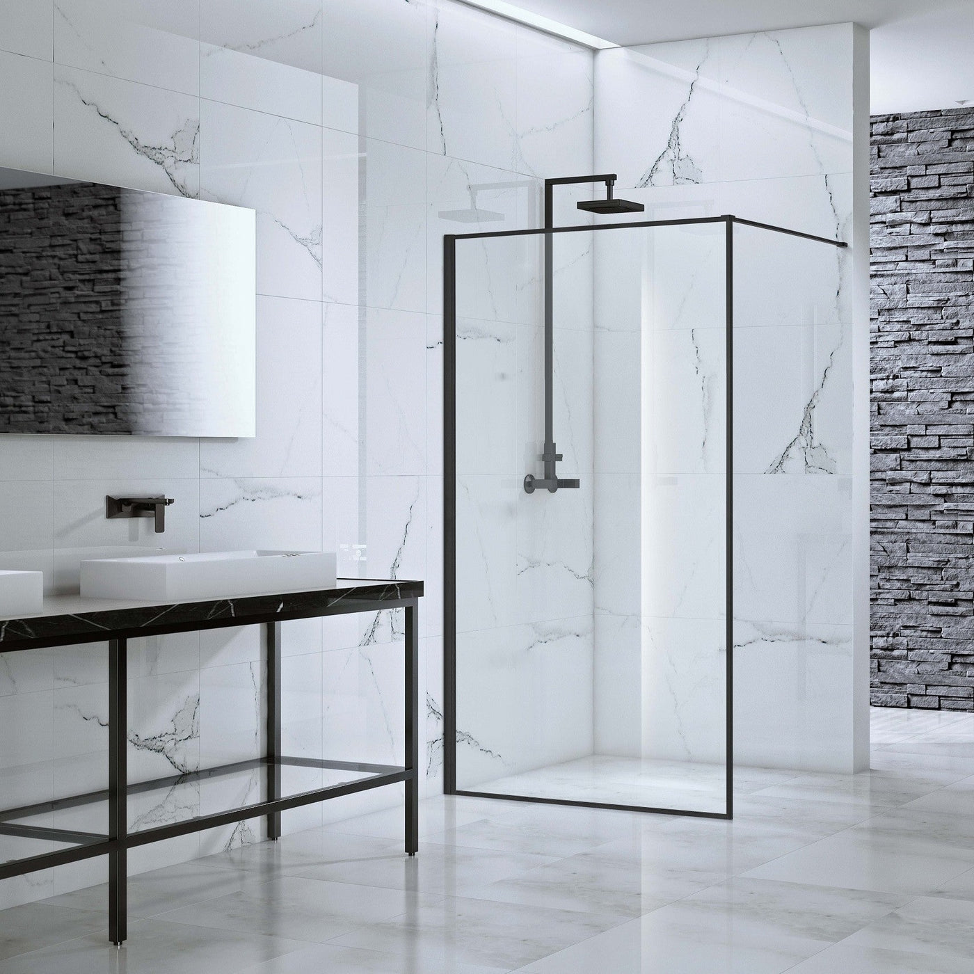 Velar 800mm Black Walk-in Shower Panel - Designer Screen