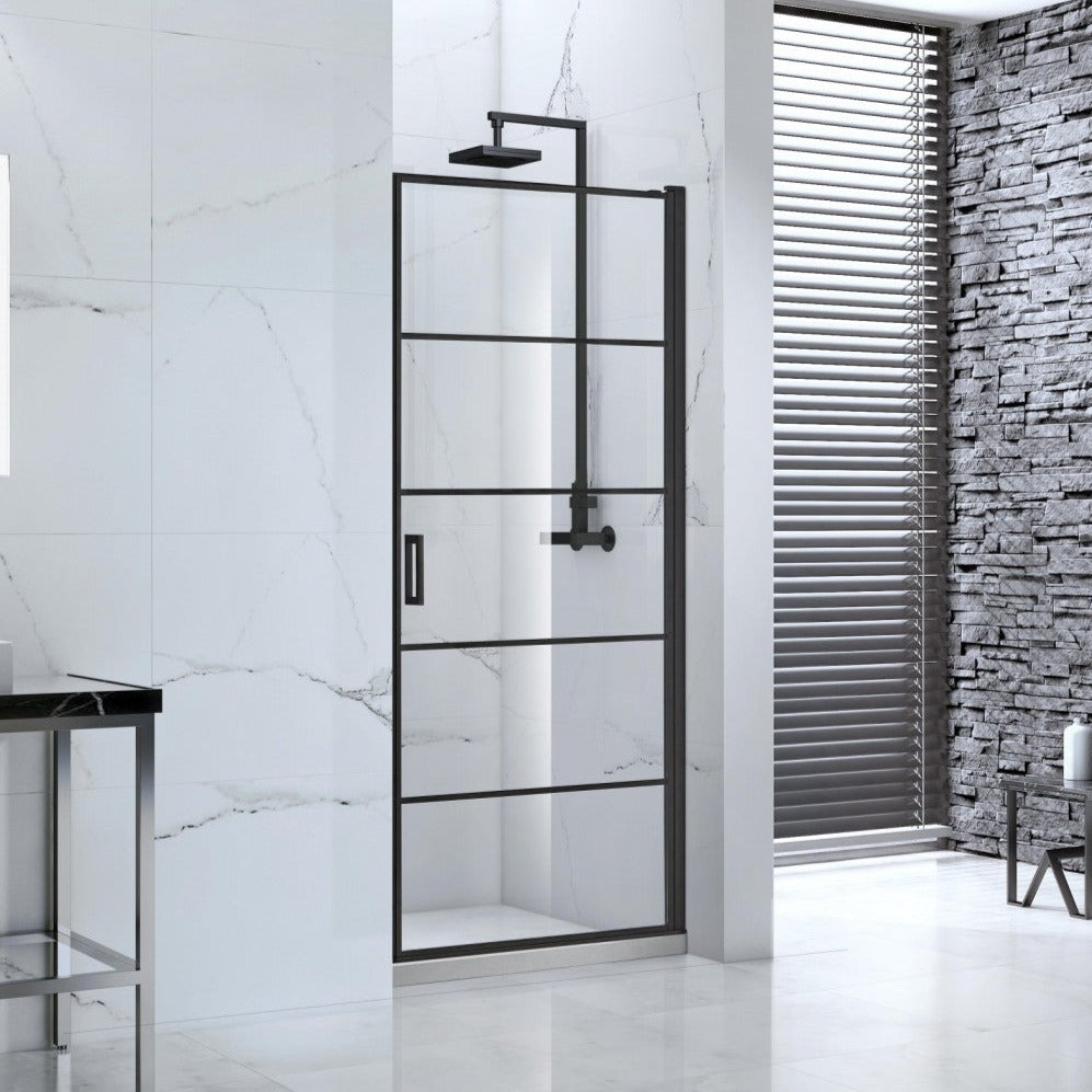 Velar 800mm Black Hinged Shower Door | square metal design Style