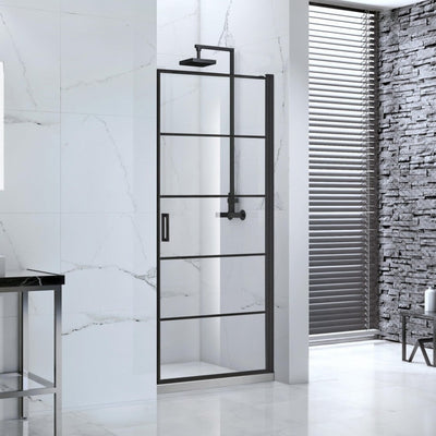 Velar 800mm Black Hinged Shower Door | Crittall Style