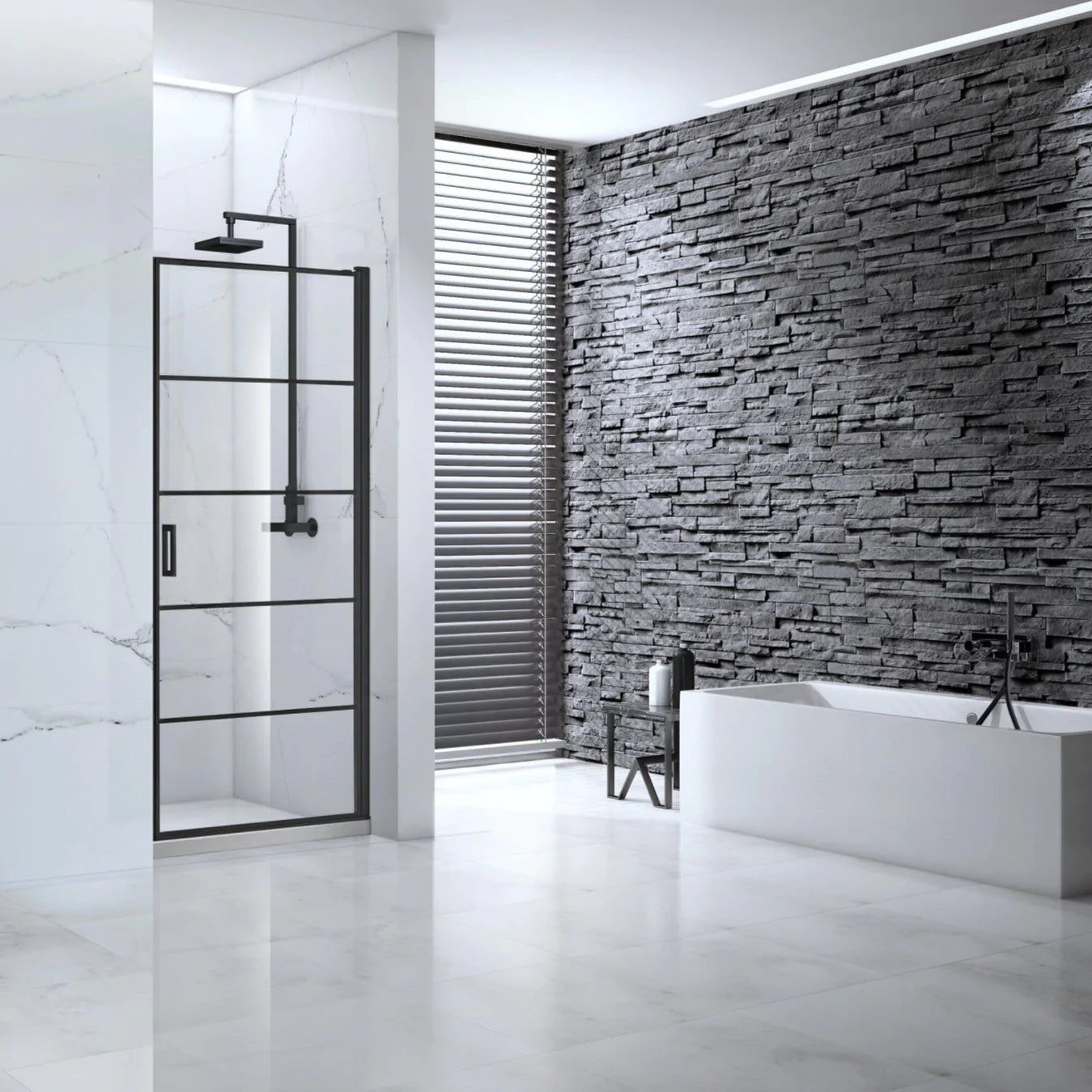 Velar 900mm Black Hinged Shower Door | Crittall Style