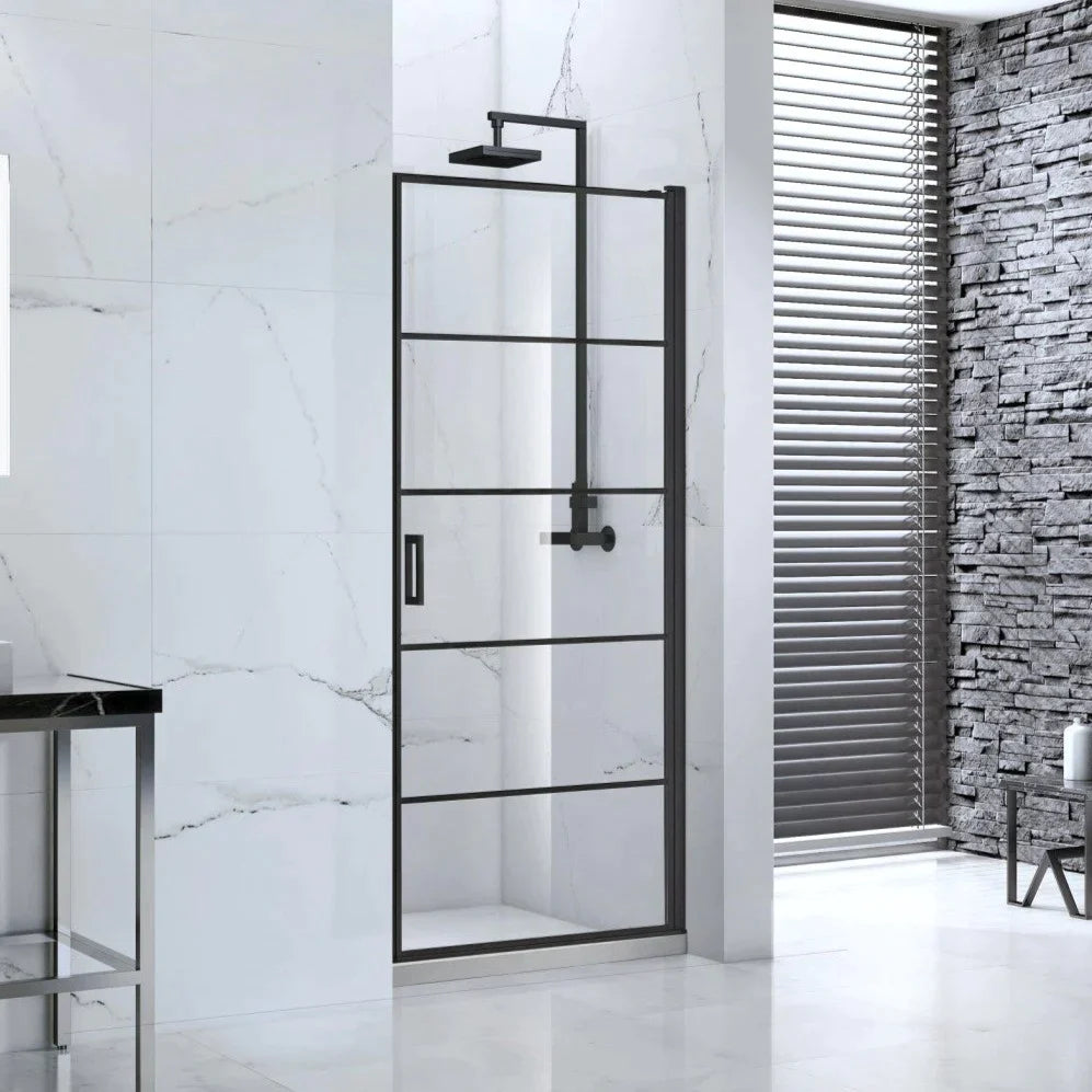 Velar, Hinged 1200mm Black Shower Door & Inline Panel