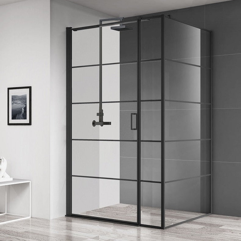 Velar 800mm Black Hinged Shower Door | square metal design Style