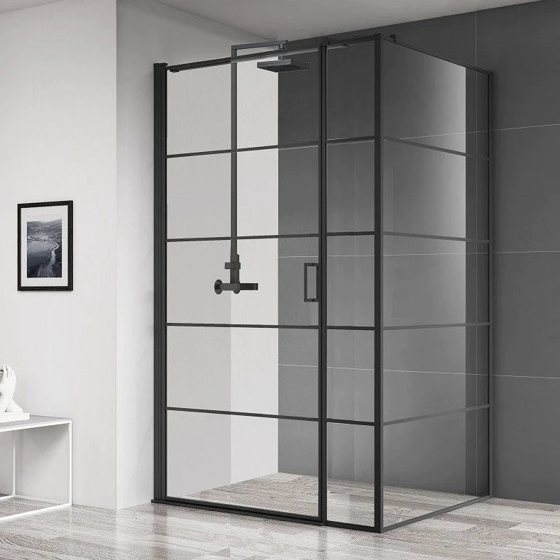 Velar 900mm Black Hinged Shower Door | Crittall Style