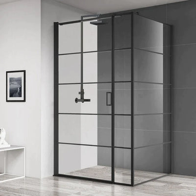 Velar, Hinged 1200mm Black Shower Door & Inline Panel