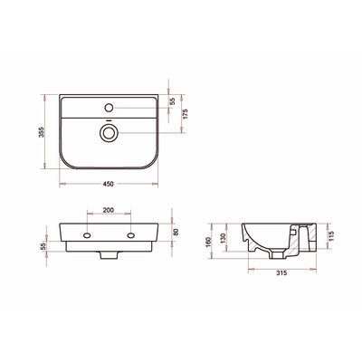 VITA 45x35cm washbasin 1TH with full pedestal - Letta London - 