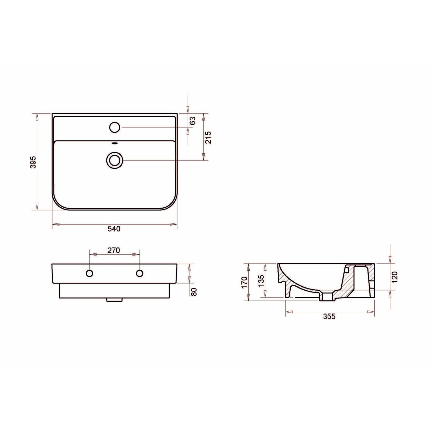 VITA 55x39cm washbasin 1TH with full pedestal - Letta London - 