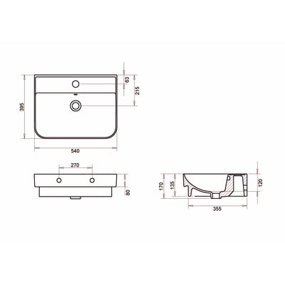 VITA 55x39cm washbasin 1TH with SEMI pedestal - Letta London - 