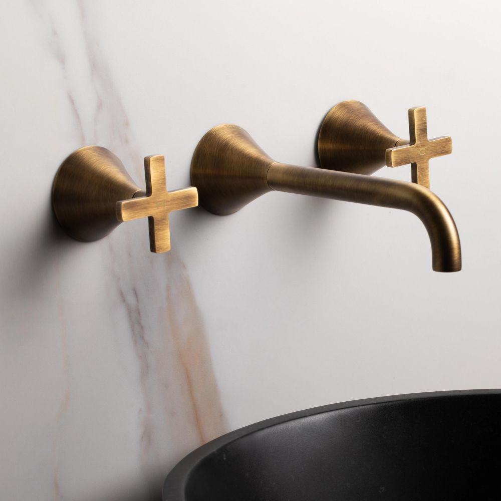 Soft bronze concealed 3-hole basin fitting, Cross Head
