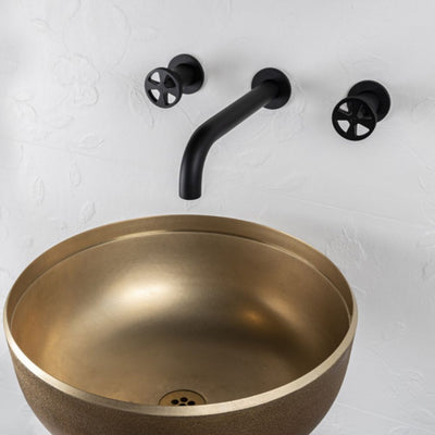 Wheel handles, matt black 3-hole concealed basin mixer