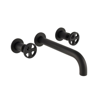 Wheel handles, matt black 3-hole concealed basin mixer